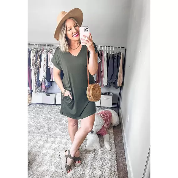 BTFBM Women VNeck Short Sleeve Summer Dresses 2024 Spring Casual Loose TShirt Tunic Short Dress Pajamas with PocketsArmy Green