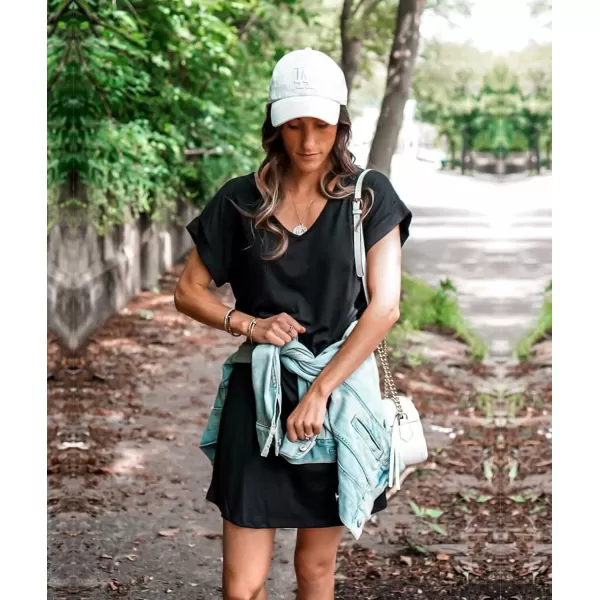 BTFBM Women VNeck Short Sleeve Summer Dresses 2024 Spring Casual Loose TShirt Tunic Short Dress Pajamas with PocketsBlack