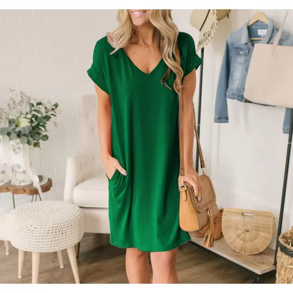 BTFBM Women VNeck Short Sleeve Summer Dresses 2024 Spring Casual Loose TShirt Tunic Short Dress Pajamas with PocketsGreen