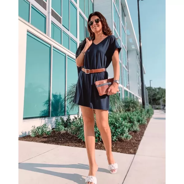 BTFBM Women VNeck Short Sleeve Summer Dresses 2024 Spring Casual Loose TShirt Tunic Short Dress Pajamas with PocketsNavy