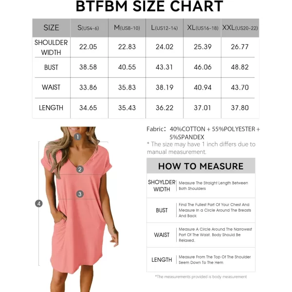 BTFBM Women VNeck Short Sleeve Summer Dresses 2024 Spring Casual Loose TShirt Tunic Short Dress Pajamas with PocketsPink
