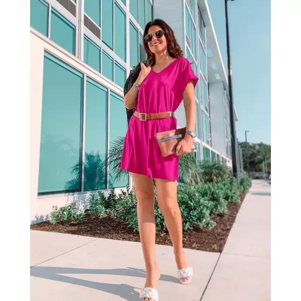 BTFBM Women VNeck Short Sleeve Summer Dresses 2024 Spring Casual Loose TShirt Tunic Short Dress Pajamas with PocketsRose Pink