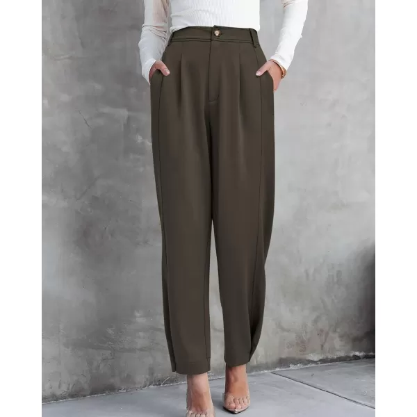 BTFBM Womens 2024 Casual Button Down Pants Elastic High Waist Business Work Trousers Long Straight Slacks with PocketsSolid Army Green