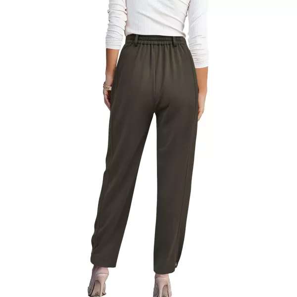 BTFBM Womens 2024 Casual Button Down Pants Elastic High Waist Business Work Trousers Long Straight Slacks with PocketsSolid Army Green