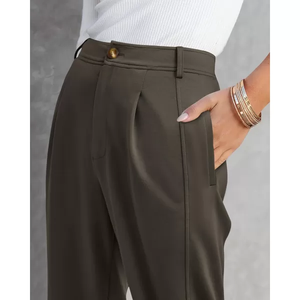 BTFBM Womens 2024 Casual Button Down Pants Elastic High Waist Business Work Trousers Long Straight Slacks with PocketsSolid Army Green