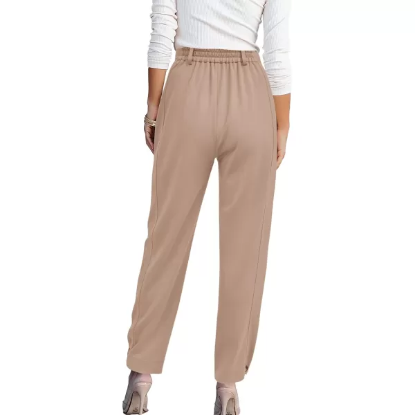 BTFBM Womens 2024 Casual Button Down Pants Elastic High Waist Business Work Trousers Long Straight Slacks with PocketsSolid Beige