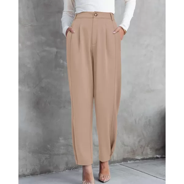 BTFBM Womens 2024 Casual Button Down Pants Elastic High Waist Business Work Trousers Long Straight Slacks with PocketsSolid Beige