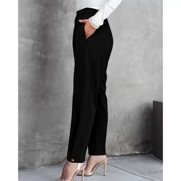 BTFBM Womens 2024 Casual Button Down Pants Elastic High Waist Business Work Trousers Long Straight Slacks with PocketsSolid Black