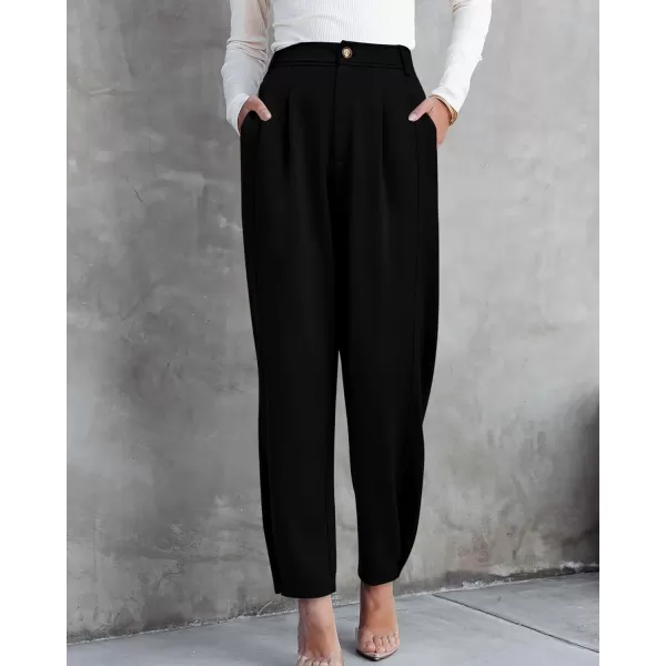 BTFBM Womens 2024 Casual Button Down Pants Elastic High Waist Business Work Trousers Long Straight Slacks with PocketsSolid Black