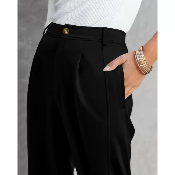 BTFBM Womens 2024 Casual Button Down Pants Elastic High Waist Business Work Trousers Long Straight Slacks with PocketsSolid Black