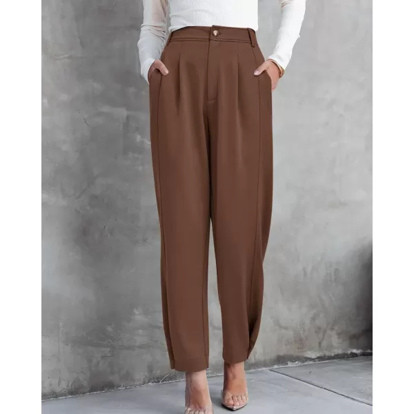 BTFBM Womens 2024 Casual Button Down Pants Elastic High Waist Business Work Trousers Long Straight Slacks with PocketsSolid Brown