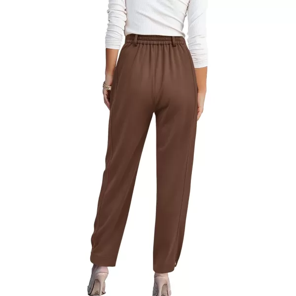 BTFBM Womens 2024 Casual Button Down Pants Elastic High Waist Business Work Trousers Long Straight Slacks with PocketsSolid Brown
