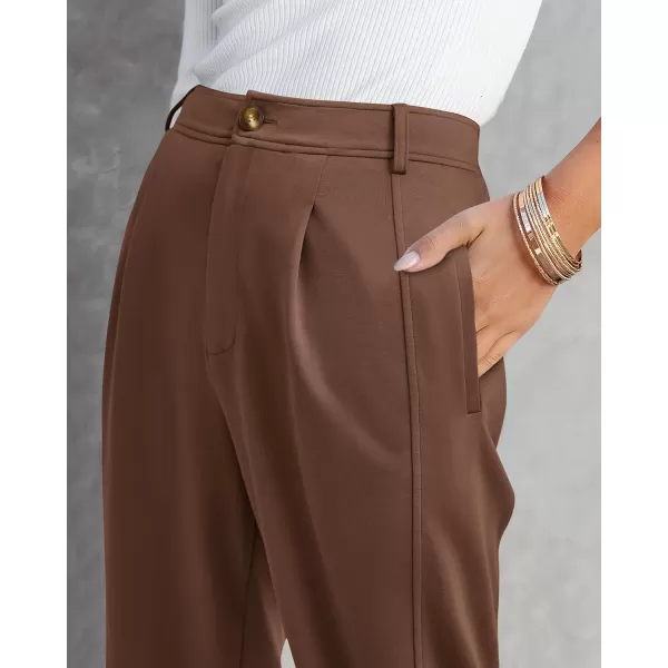 BTFBM Womens 2024 Casual Button Down Pants Elastic High Waist Business Work Trousers Long Straight Slacks with PocketsSolid Brown