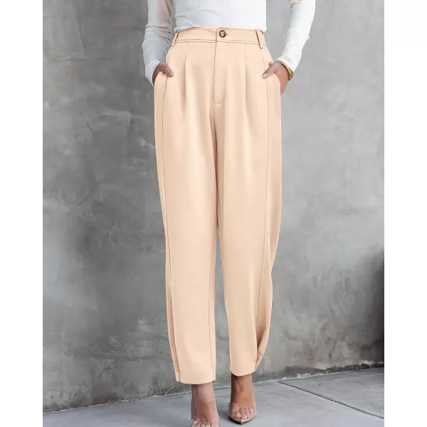 BTFBM Womens 2024 Casual Button Down Pants Elastic High Waist Business Work Trousers Long Straight Slacks with PocketsSolid Cream