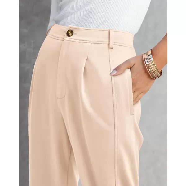 BTFBM Womens 2024 Casual Button Down Pants Elastic High Waist Business Work Trousers Long Straight Slacks with PocketsSolid Cream