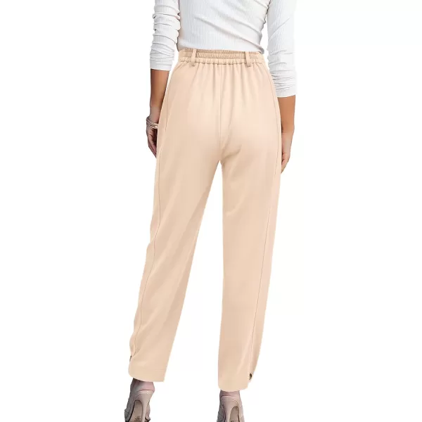 BTFBM Womens 2024 Casual Button Down Pants Elastic High Waist Business Work Trousers Long Straight Slacks with PocketsSolid Cream