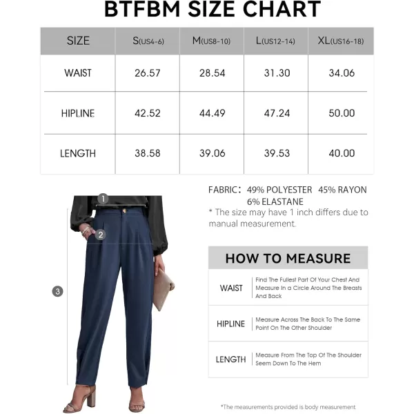 BTFBM Womens 2024 Casual Button Down Pants Elastic High Waist Business Work Trousers Long Straight Slacks with PocketsSolid Dark Blue