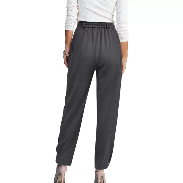 BTFBM Womens 2024 Casual Button Down Pants Elastic High Waist Business Work Trousers Long Straight Slacks with PocketsSolid Dark Grey