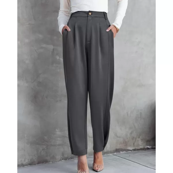 BTFBM Womens 2024 Casual Button Down Pants Elastic High Waist Business Work Trousers Long Straight Slacks with PocketsSolid Dark Grey