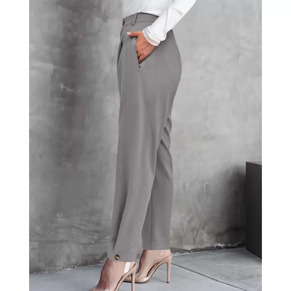 BTFBM Womens 2024 Casual Button Down Pants Elastic High Waist Business Work Trousers Long Straight Slacks with PocketsSolid Grey