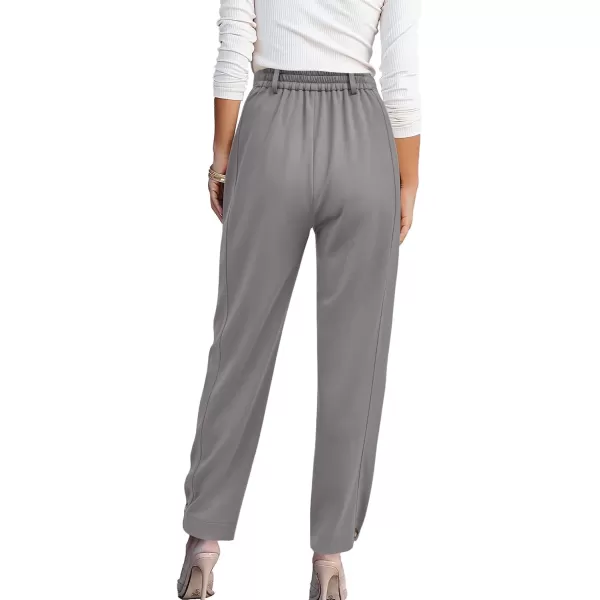 BTFBM Womens 2024 Casual Button Down Pants Elastic High Waist Business Work Trousers Long Straight Slacks with PocketsSolid Grey