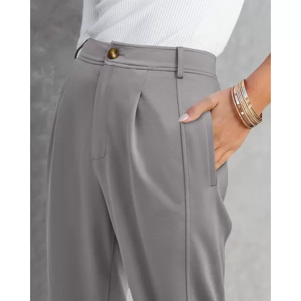 BTFBM Womens 2024 Casual Button Down Pants Elastic High Waist Business Work Trousers Long Straight Slacks with PocketsSolid Grey