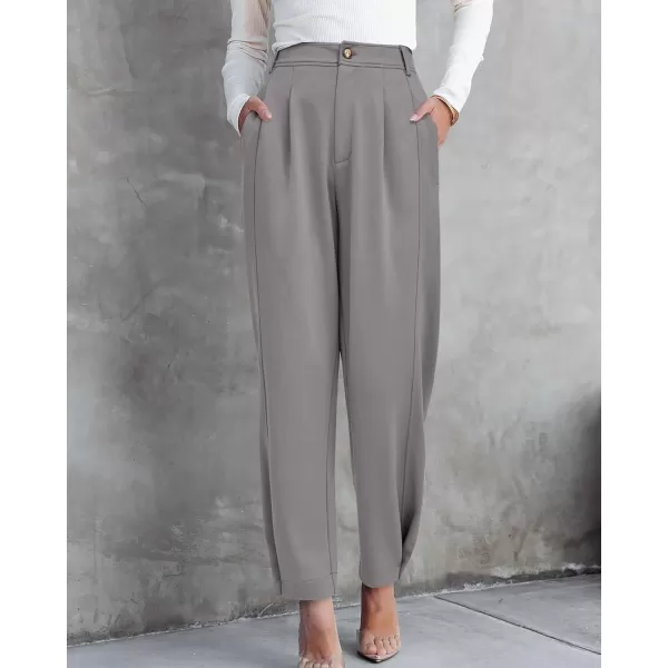 BTFBM Womens 2024 Casual Button Down Pants Elastic High Waist Business Work Trousers Long Straight Slacks with PocketsSolid Grey