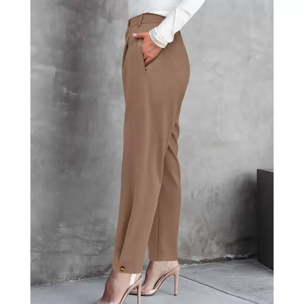BTFBM Womens 2024 Casual Button Down Pants Elastic High Waist Business Work Trousers Long Straight Slacks with PocketsSolid Khaki