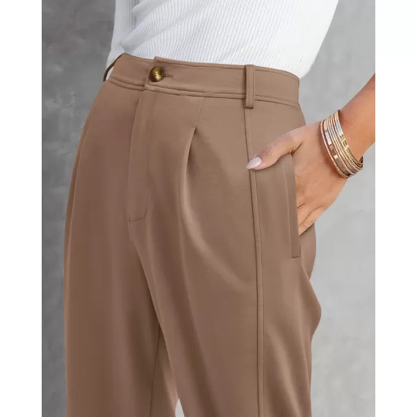 BTFBM Womens 2024 Casual Button Down Pants Elastic High Waist Business Work Trousers Long Straight Slacks with PocketsSolid Khaki