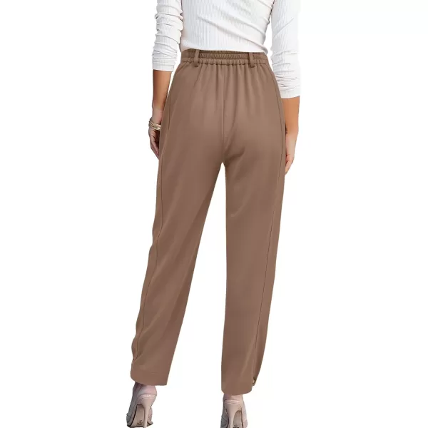 BTFBM Womens 2024 Casual Button Down Pants Elastic High Waist Business Work Trousers Long Straight Slacks with PocketsSolid Khaki
