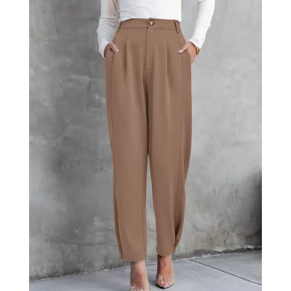 BTFBM Womens 2024 Casual Button Down Pants Elastic High Waist Business Work Trousers Long Straight Slacks with PocketsSolid Khaki