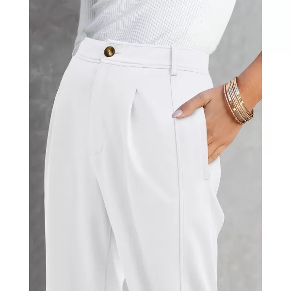 BTFBM Womens 2024 Casual Button Down Pants Elastic High Waist Business Work Trousers Long Straight Slacks with PocketsSolid White