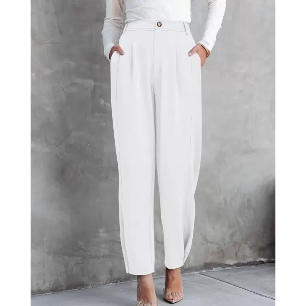 BTFBM Womens 2024 Casual Button Down Pants Elastic High Waist Business Work Trousers Long Straight Slacks with PocketsSolid White