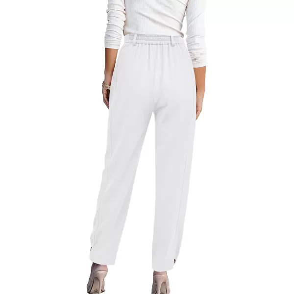 BTFBM Womens 2024 Casual Button Down Pants Elastic High Waist Business Work Trousers Long Straight Slacks with PocketsSolid White