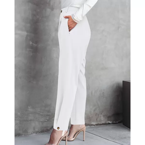 BTFBM Womens 2024 Casual Button Down Pants Elastic High Waist Business Work Trousers Long Straight Slacks with PocketsSolid White