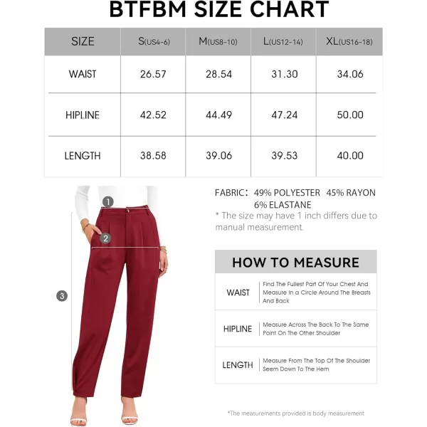 BTFBM Womens 2024 Casual Button Down Pants Elastic High Waist Business Work Trousers Long Straight Slacks with PocketsSolid Wine Red
