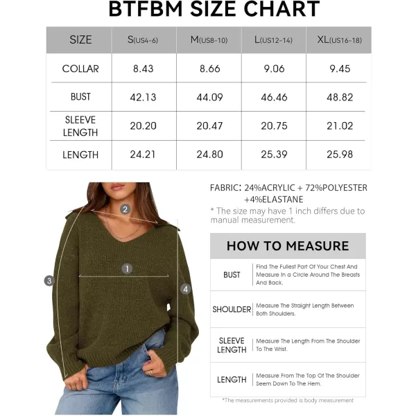 BTFBM Womens 2024 Fall Winter Sweaters Long Sleeve V Neck Lapel Collar Casual Pullover Oversized Knitted Jumper TopsArmy Green