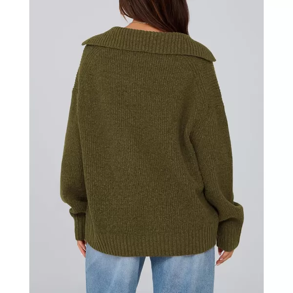 BTFBM Womens 2024 Fall Winter Sweaters Long Sleeve V Neck Lapel Collar Casual Pullover Oversized Knitted Jumper TopsArmy Green