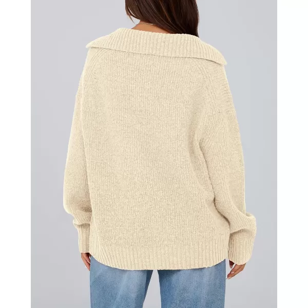 BTFBM Womens 2024 Fall Winter Sweaters Long Sleeve V Neck Lapel Collar Casual Pullover Oversized Knitted Jumper TopsBeige