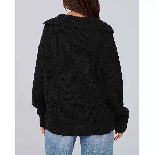 BTFBM Womens 2024 Fall Winter Sweaters Long Sleeve V Neck Lapel Collar Casual Pullover Oversized Knitted Jumper TopsBlack