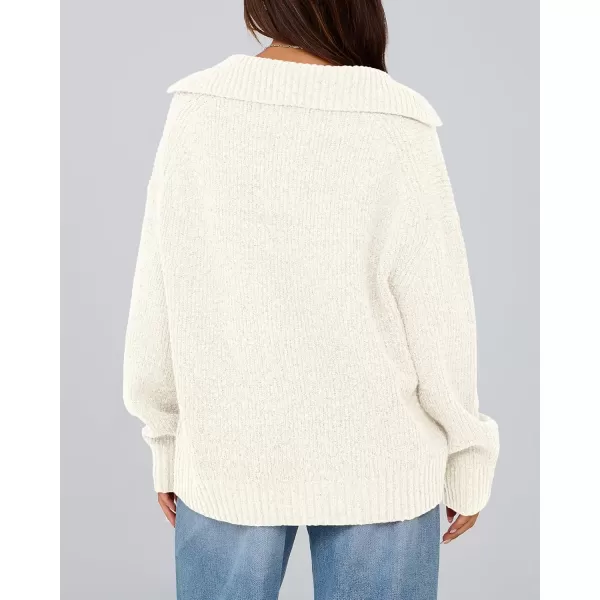 BTFBM Womens 2024 Fall Winter Sweaters Long Sleeve V Neck Lapel Collar Casual Pullover Oversized Knitted Jumper TopsWhite