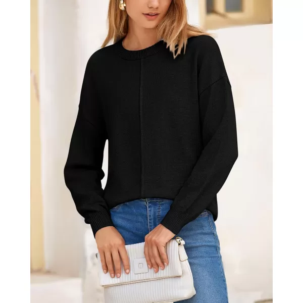 BTFBM Womens Loose Pullover Sweaters 2024 Fall Winter Clothes Crew Neck Slouchy Long Sleeve Casual Knitted TopsSolid Black