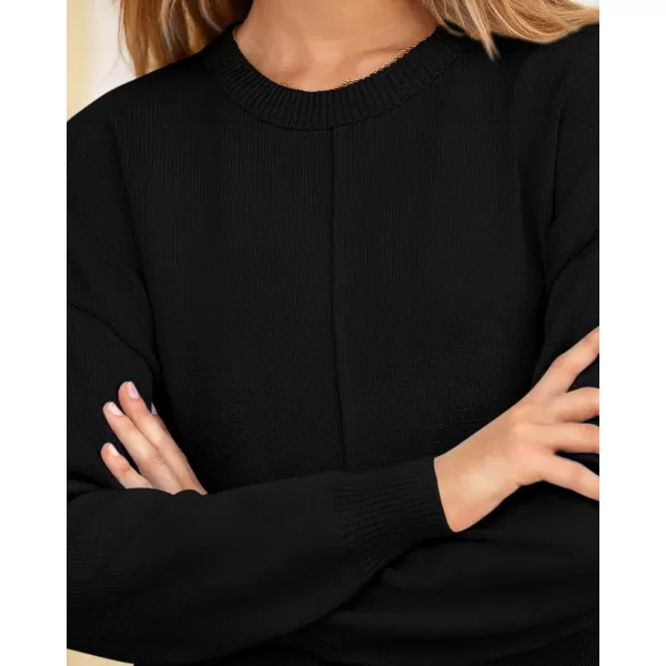 BTFBM Womens Loose Pullover Sweaters 2024 Fall Winter Clothes Crew Neck Slouchy Long Sleeve Casual Knitted TopsSolid Black