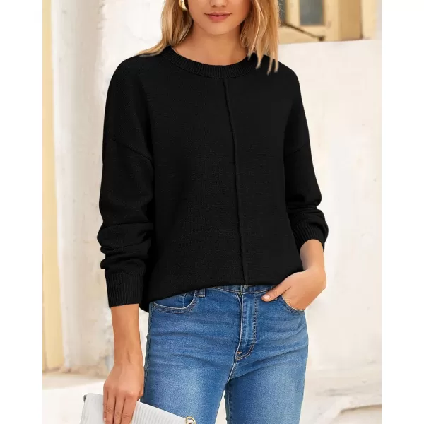 BTFBM Womens Loose Pullover Sweaters 2024 Fall Winter Clothes Crew Neck Slouchy Long Sleeve Casual Knitted TopsSolid Black