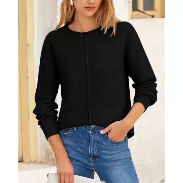BTFBM Womens Loose Pullover Sweaters 2024 Fall Winter Clothes Crew Neck Slouchy Long Sleeve Casual Knitted TopsSolid Black