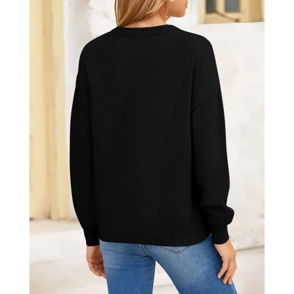 BTFBM Womens Loose Pullover Sweaters 2024 Fall Winter Clothes Crew Neck Slouchy Long Sleeve Casual Knitted TopsSolid Black