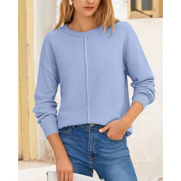 BTFBM Womens Loose Pullover Sweaters 2024 Fall Winter Clothes Crew Neck Slouchy Long Sleeve Casual Knitted TopsSolid Blue