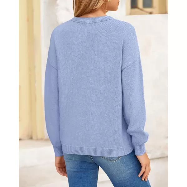 BTFBM Womens Loose Pullover Sweaters 2024 Fall Winter Clothes Crew Neck Slouchy Long Sleeve Casual Knitted TopsSolid Blue
