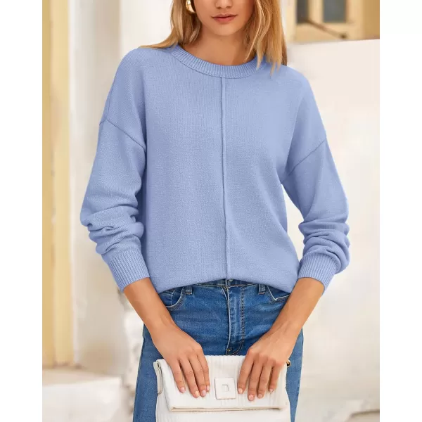 BTFBM Womens Loose Pullover Sweaters 2024 Fall Winter Clothes Crew Neck Slouchy Long Sleeve Casual Knitted TopsSolid Blue