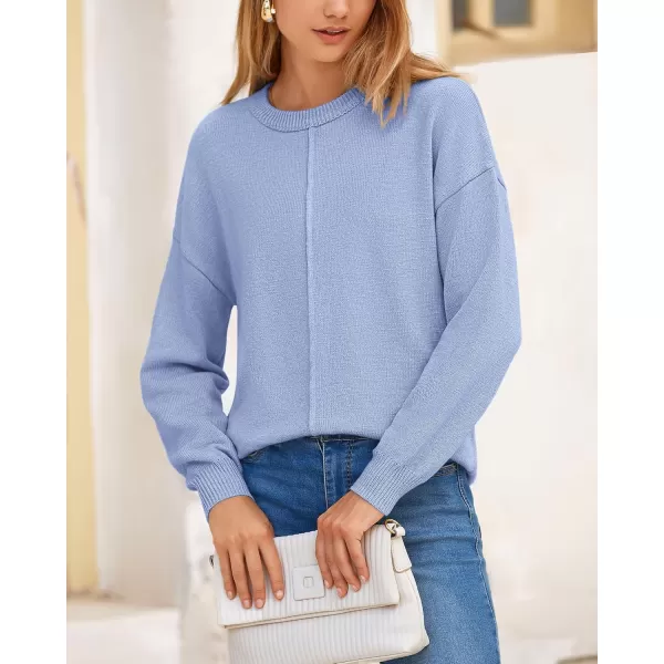 BTFBM Womens Loose Pullover Sweaters 2024 Fall Winter Clothes Crew Neck Slouchy Long Sleeve Casual Knitted TopsSolid Blue